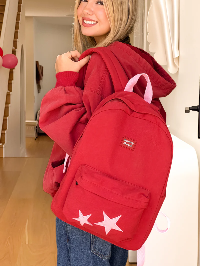 Pink Star Burgundy Backpack