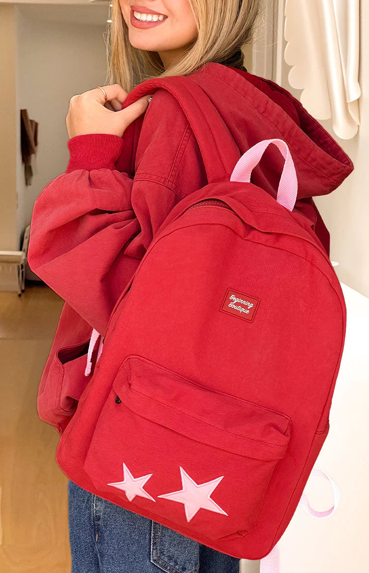 Pink Star Burgundy Backpack (FREE over $150)