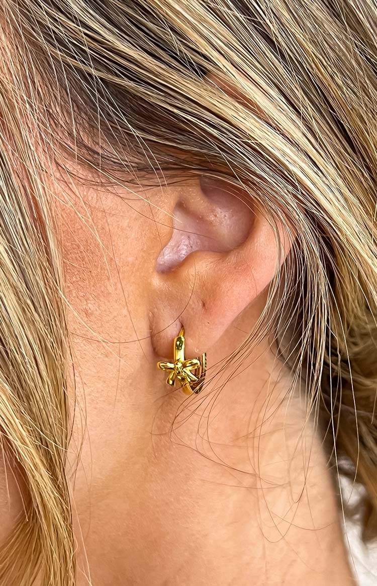 Darling Gold Bow Huggie Earrings