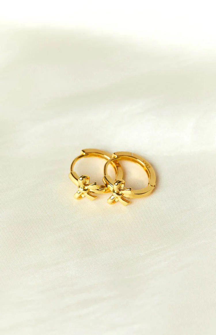 Darling Gold Bow Huggie Earrings