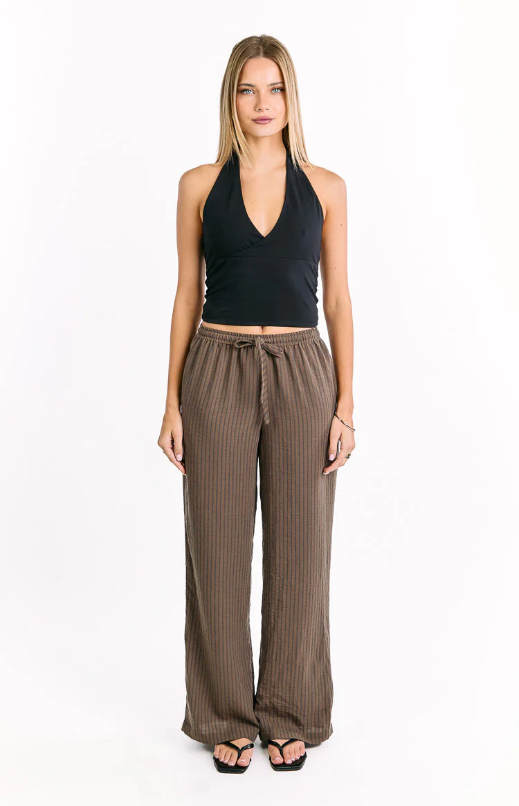 Avandi Brown Stripe Drawstring Waistband Pants