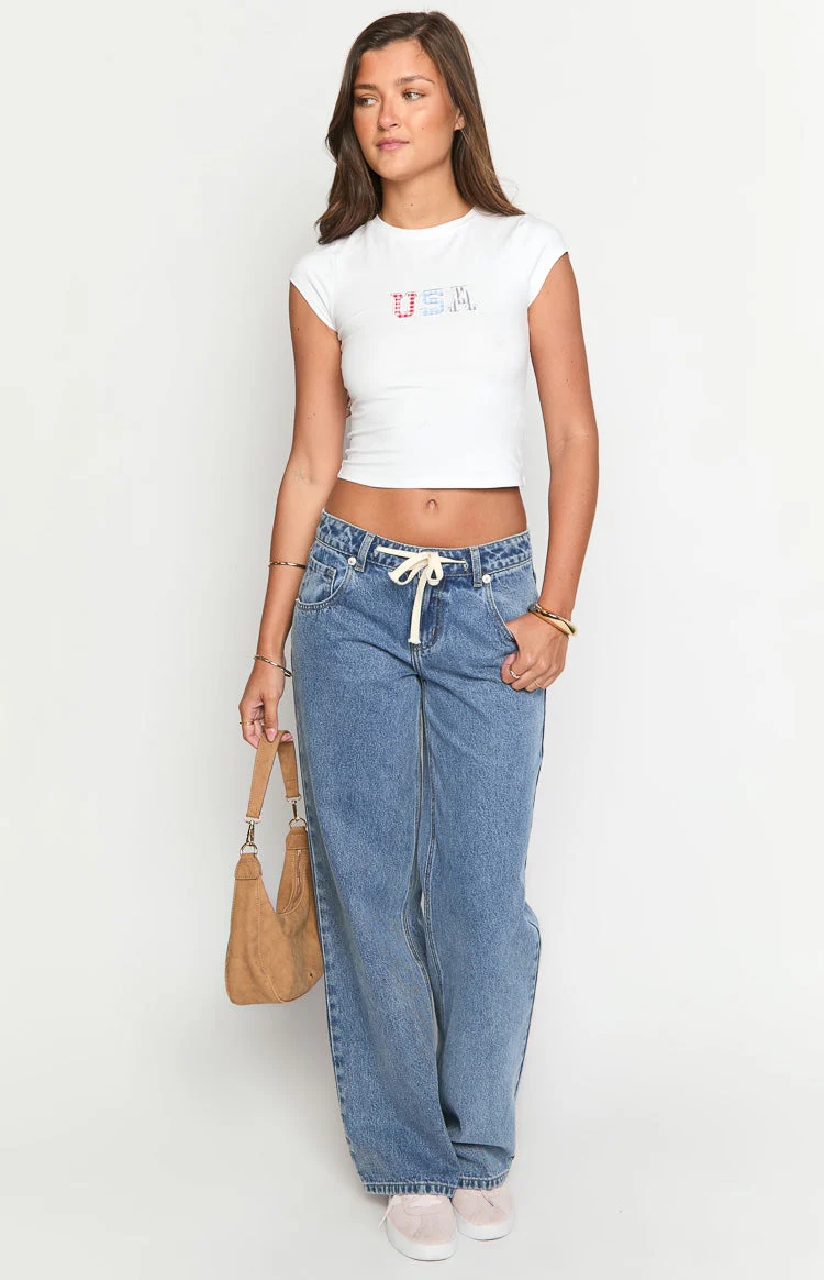 Beau Mid Wash Tie Waist Denim Jeans