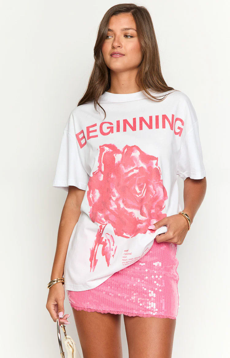 Beginning Rose White Tee