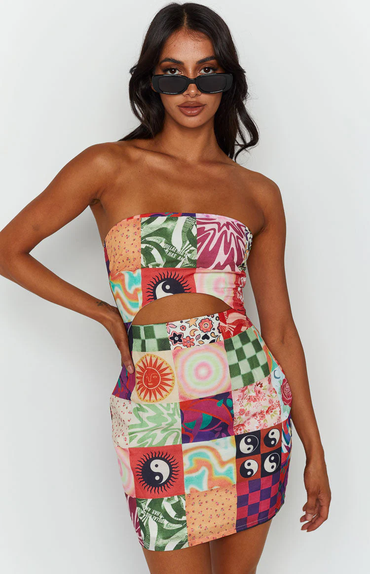 Candace Multi Print Strapless Mini Dress