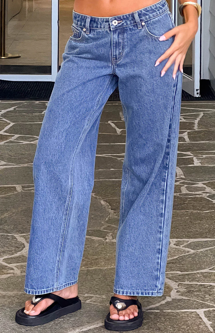 Clara Star Mid Wash Denim Low Rise Jeans