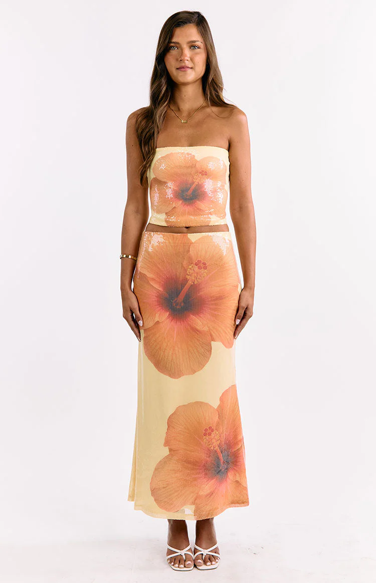 Denzel Yellow Floral Sequin Top