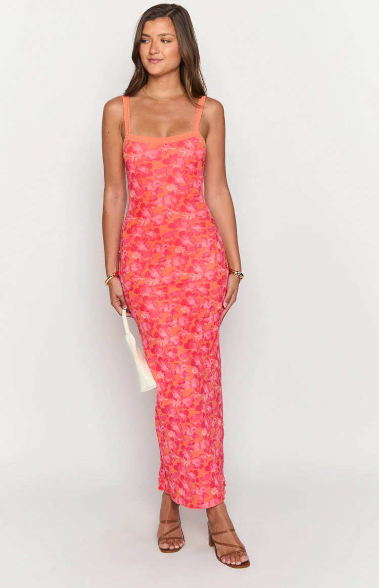 Kelly Orange Floral Maxi Dress