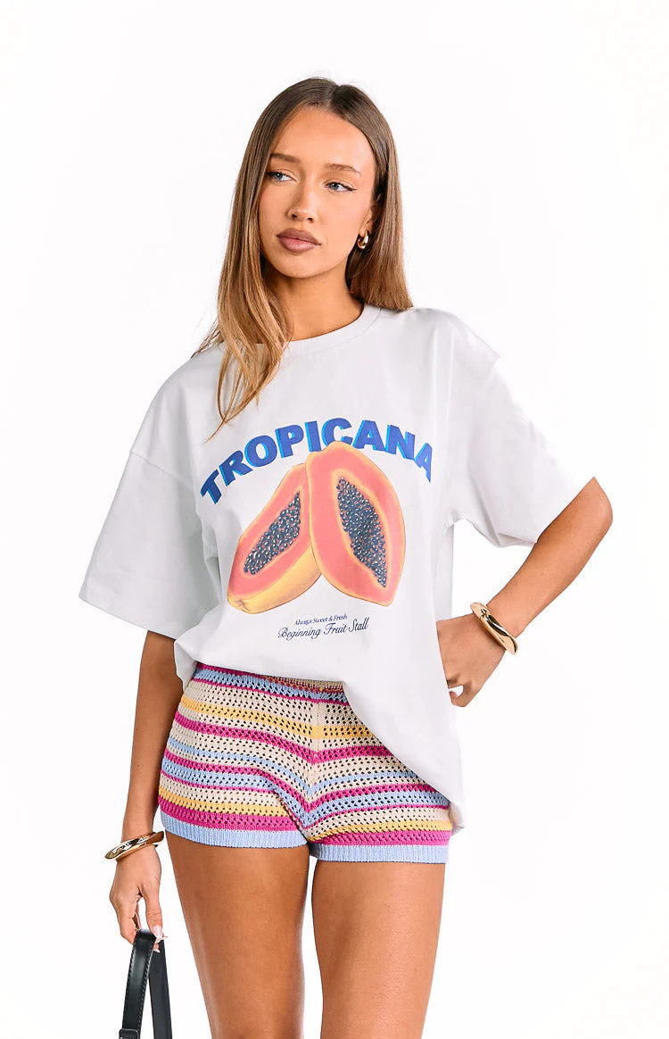 Remie Cream Stripe Knit Shorts