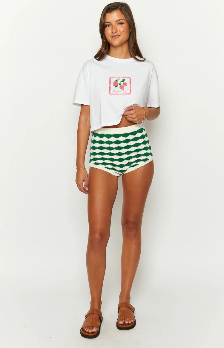 Sweet Stitches Green And White Shorts