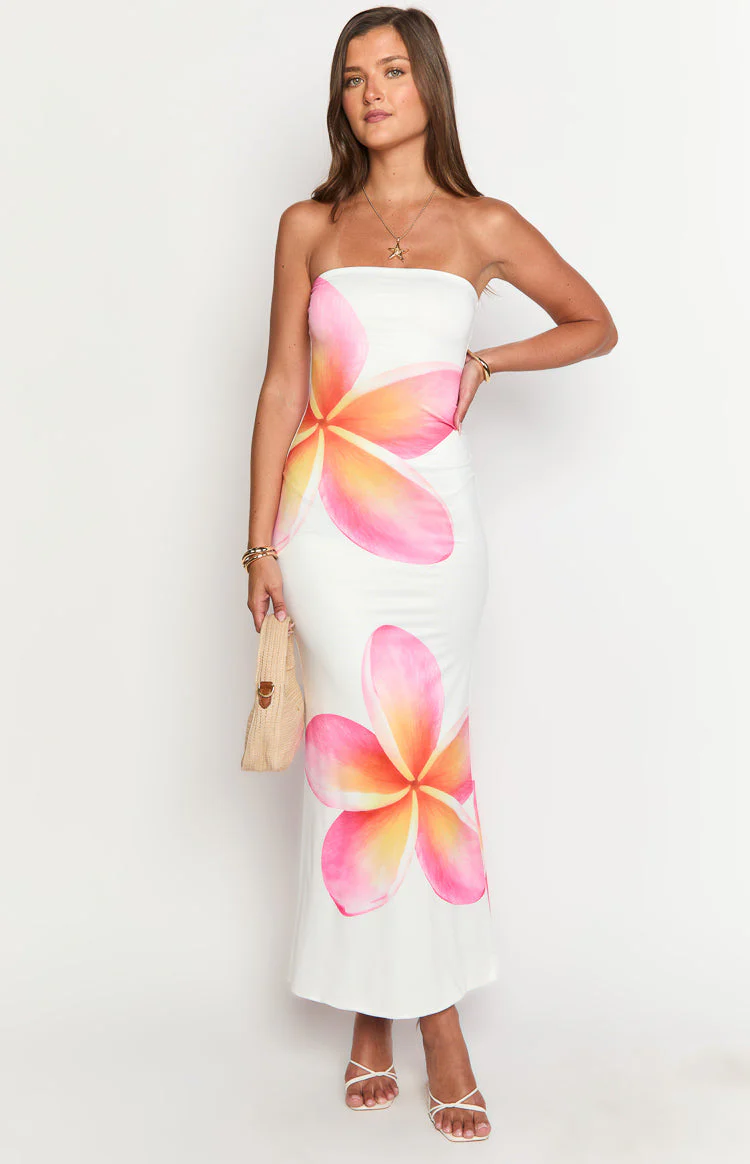 Arizona White Frangipani Maxi Dress
